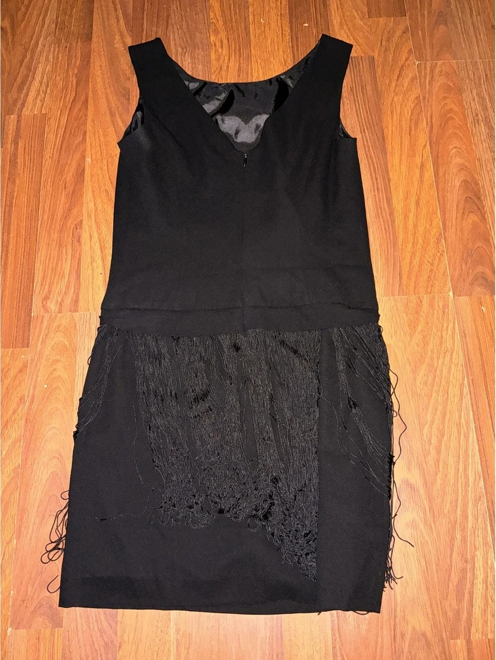 Black Sleeveless Dress with Fringe Detail Size Small - Picture 2 of 4